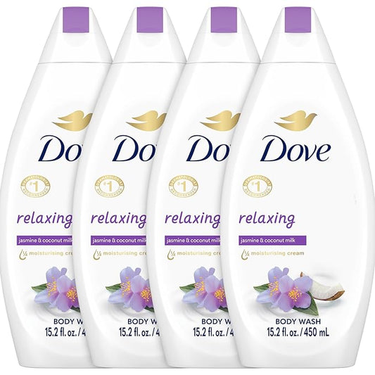 Dove Body Wash Relaxing 4-Pack – Jasmine & Coconut Milk for Softer, Smoother Skin, 15.2 Oz Ea