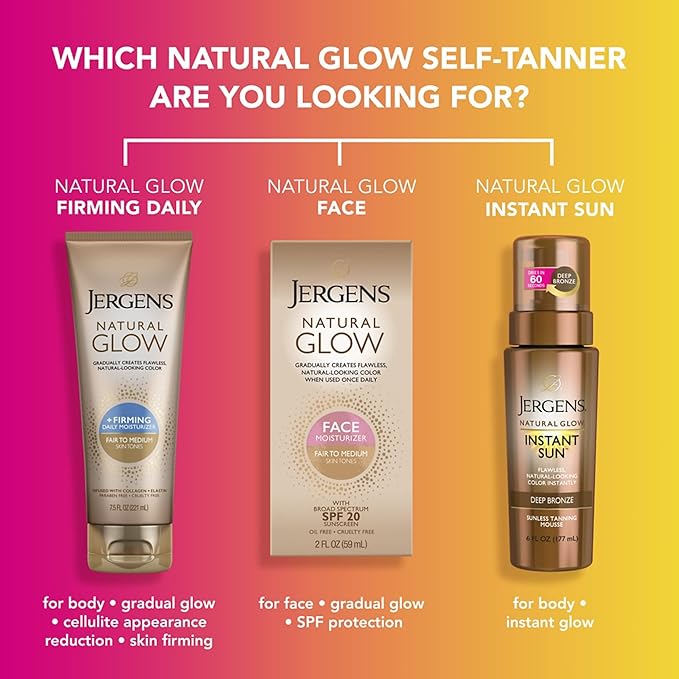 Jergens Natural Glow Face Self Tanner Lotion SPF 20, Sunless Tanning, Fair to Medium Skin Tone, Daily Facial Sunscreen, Oil-Free, Broad Spectrum UVA and UVB Protection, 2 Oz, Pack of 2