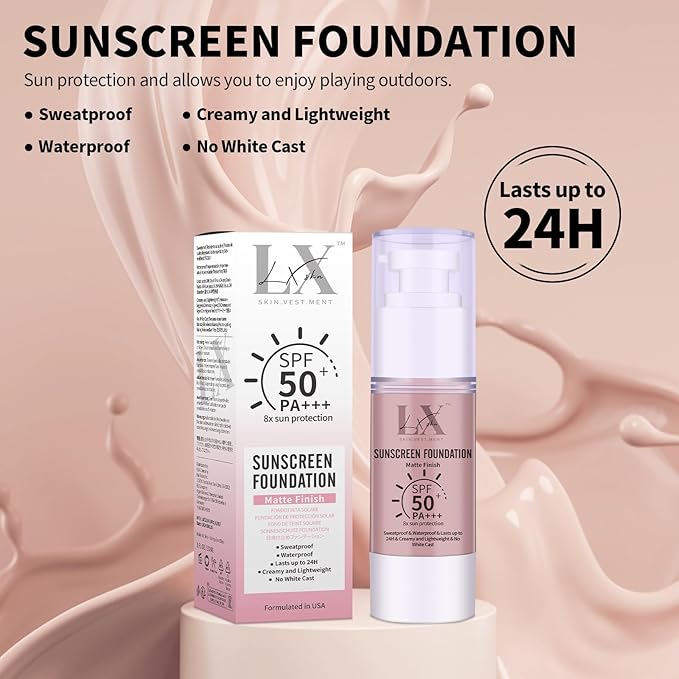 Tinted Face Sunscreen - Waterproof & Lightweight Liquid Foundation with SPF 50++, 3-in-1 Full Coverage Foundation Smooths & Blurs Pores, 206 Medium