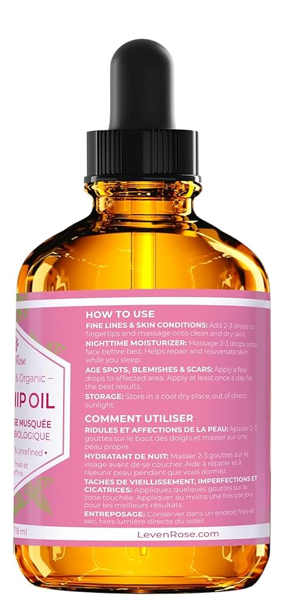 Leven Rose Rosehip Seed Oil for Face 1 oz - Pure Rosehip Oil for Face - Unrefined Cold Pressed Rosehip Oil for Body - Nighttime Face Moisturizer for Hair, Skin & Nails