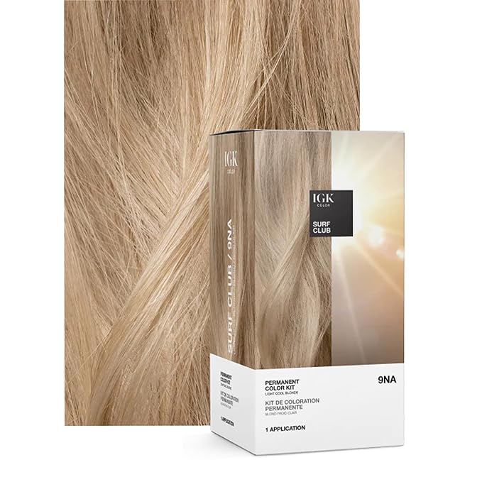 IGK Permanent Hair Dye Color Kit | 9NA Surf Club - Light Cool Blonde | 100% Gray Color Coverage + Strengthen + Shine | Ammonia Free