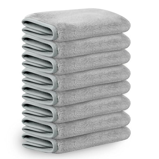 Nugilla Reusable Face Wash Cloths, 8 Pack Soft Microfiber Makeup Remover Towels for Women (Light Grey)