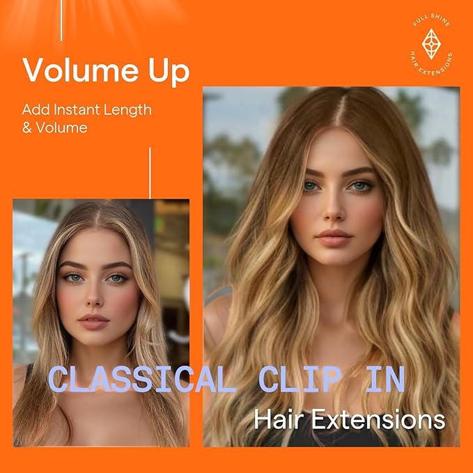 Full Shine 22 Inch Clip in Human Hair Extensions 120 G Remy Hair Extensions Clip in Human Hair for Length Medium Brown Balayage Platinum Blonde Mix Light Brown 7 Pcs