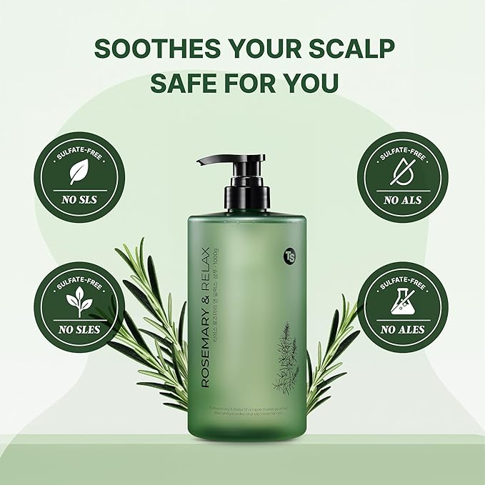 TS Rosemary & Relax Shampoo (1000g) Hydrating & Calming | Natural Ingredients | Sulfate-Free | Korean Shampoo (35.2 Fl oz)