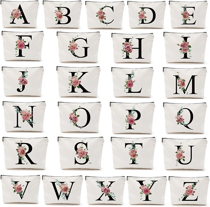 Initial A-Z Personalized Letter Makeup Bag, Monogrammed Bridesmaid Gifts Presents Cosmetic Bag, Portable Stationary Storage Organizer Pouch, Friendship Love Travel Makeup Bags