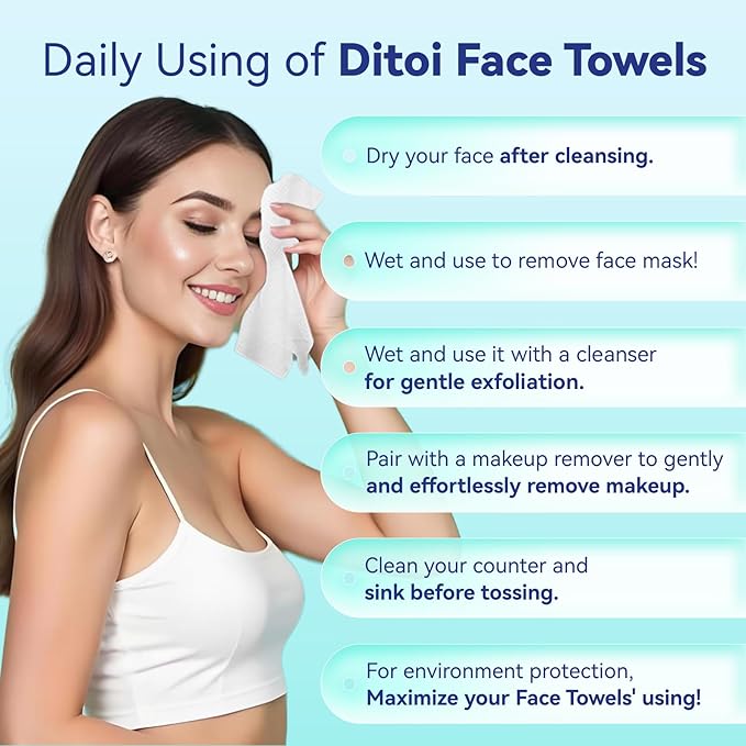 Ditoi Disposable Face Towels,Ultra Thick Face Towelettes XL, Lint-Free Facial Wipes for Makeup Removal,10"×12", 300 Count (6 Pack),Pearl-textured