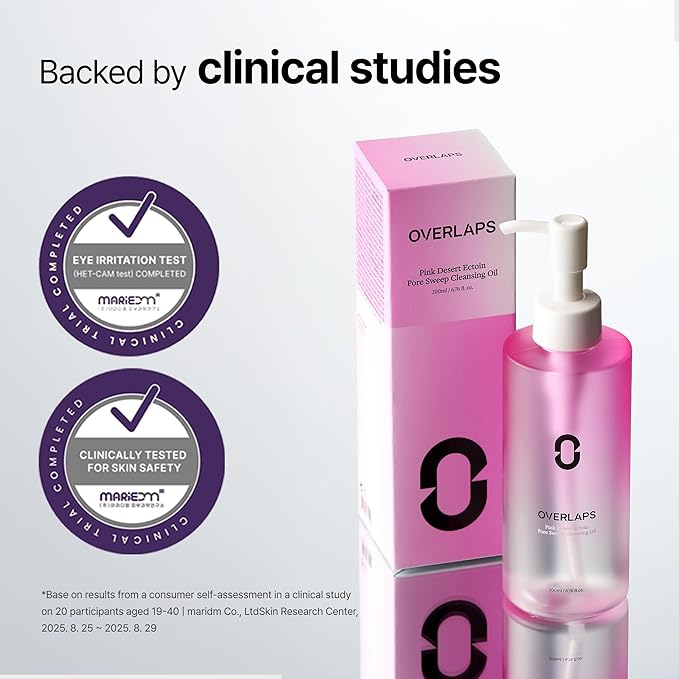 OVERLAPS Pink Desert Ectoin Pore Sweep Cleansing Oil | Gentle Oil Cleanser for Face, Makeup Blackhead Remover, Deep Cleansing, Korean Skin Care for Sensitive Skin, 6.76 fl.oz.