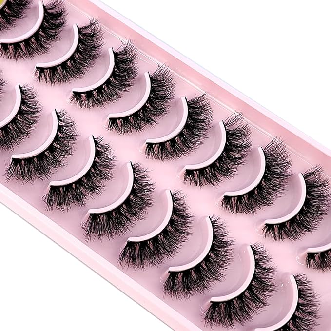 HBZGTLAD New 10 Pairs 3D Mink Lashes False Eyelashes Handmade Wispy Fluffy Long Lashes Natural Eye Makeup Tools Eye Lashes(FA-08)