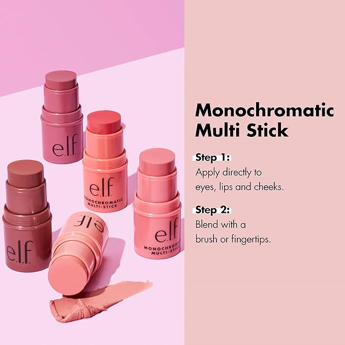 e.l.f. Monochromatic Multi Stick, Luxuriously Creamy & Blendable Color, For Eyes, Lips & Cheeks, Dazzling Peony, 0.17 Oz