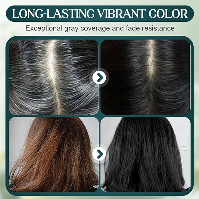 Mild Formula Long Lasting Hair Dye Set,Plant-Based Hair Color for Gray Coverage, Long-Lasting Single Step Hair Dye Kit with Nourishing Natural Shampoo (Natural Black)