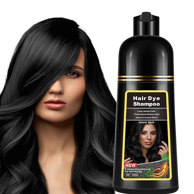 Black Hair Dye Shampoo Instant 3-in-1 for Gray Hair Coverage, Herbal Formula for Men & Women - Colors in 10-15 Minutes, Champu Para Canas 500ml