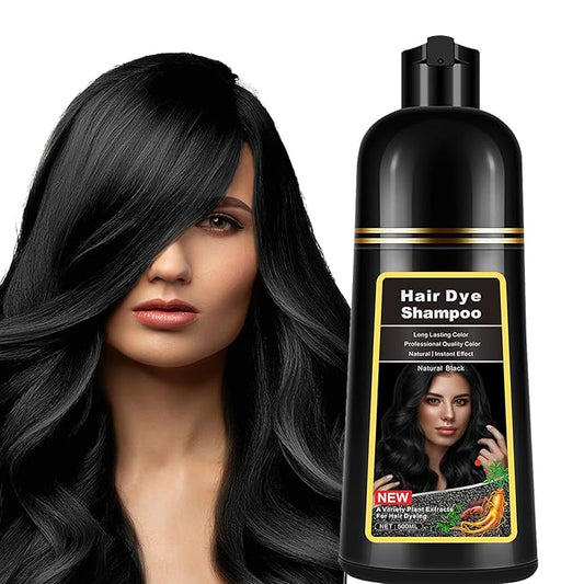 Black Hair Dye Shampoo Instant 3-in-1 for Gray Hair Coverage, Herbal Formula for Men & Women - Colors in 10-15 Minutes, Champu Para Canas 500ml