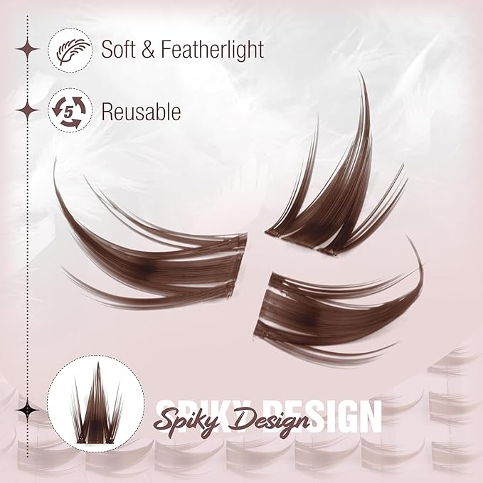 Brown Lash Clusters Manga Cluster Eyelash Extensions Spiky Cluster Lashes Fairy Individual Lashes Anime CC-Curly Eyelash Clusters DIY at Home Easy to Apply Lash Spikes 11-17MM