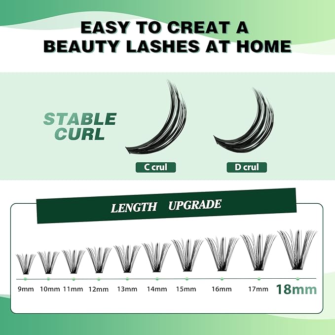 Lash Clusters 300pcs Individual Lashes 40D 0.07C Curl 9-18MIX DIY Eyelash Extension KEYYOU Large Tray Volume Soft&Natural Cluster Lashes(40D-0.07C,9-18MIX）