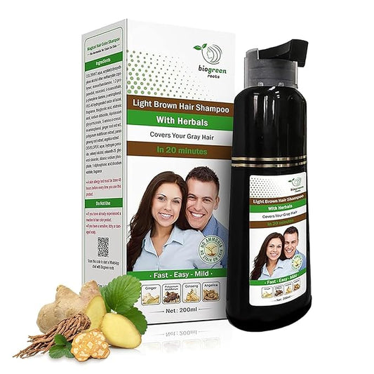 Ammonia-Free & Paraben Free Herbal Shampoo 200ml+200ml - Light Brown Color with Natural Hair Dye Shampoo for Men & Women - Clinically Tested for All Hair Types - 400 ml