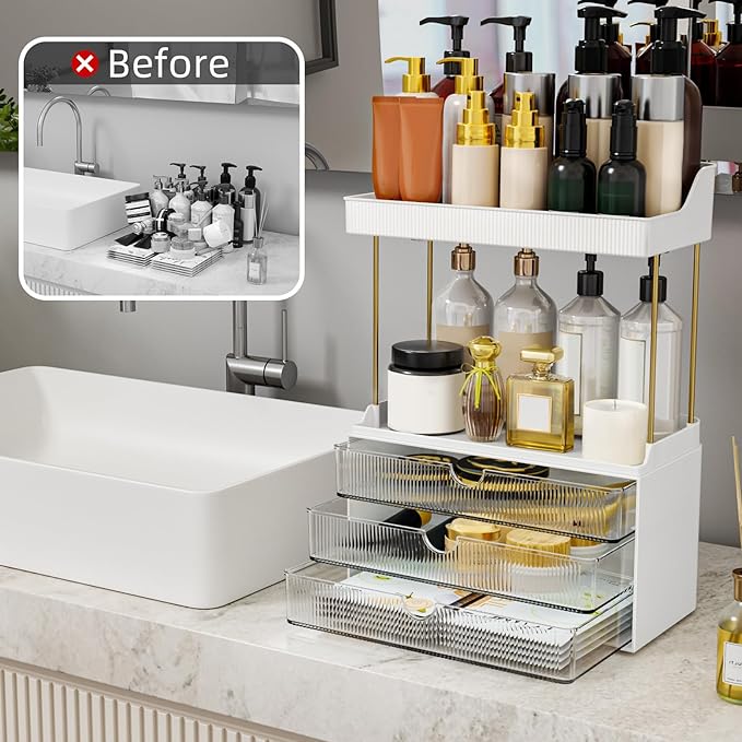 2 Sets Makeup Organizer – 5 Tier Bathroom Organizers and Storage, Versatile Perfume Vanity Organizer, Ideal for Cosmetic, Large Skincare, Face Mask, Office Supplies, Clear