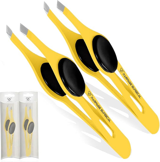Professional Eyebrow Tweezers Slanted & Pointed Tip Stainless Steel 2,3xPcs Set, Non-Slip Grip Slant Tip Tweezers for Facial Hair, Plucking Removing Ingrown Hairs, Tweezer for Women Men