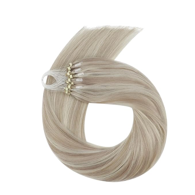 Full Shine Micro Link Real Human Hair Extensions Color 18/613 Highlighted Blonde Cold Fusion Prebonded Extensions 18 Inch Long Straight Human Hair 50 Grams
