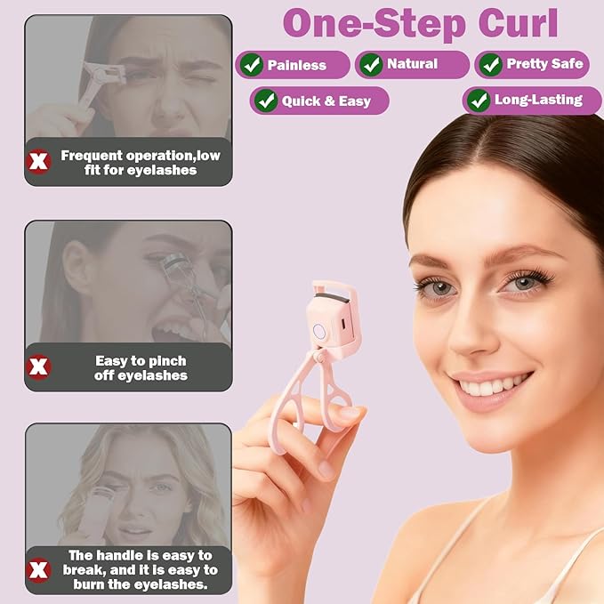 Heated Eyelash Curler, Rechargeable Electric Eyelash Curler, 3-Level Temperature Control, 24 Hour Long Lasting Curl, Suitable for All Beauty Enthusiasts