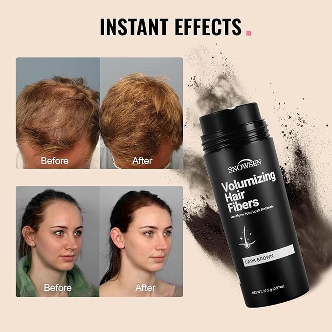 Hair Fibers for Thinning Hair, Dark Brown, Professional 5-in-1 Hair & Beard Styling Set, Include Applicator Pump, Fiber Hold Spray, Application Card, Hairline Comb,Hair Powder for Women & Men