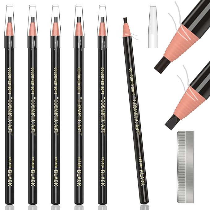 Waterproof Eyebrows Pencil Tattoo Makeup And Microblading Supplies Kit-Permanent Eye Brow Liners In 5 Colors Waterproof Eyebrow Pencils Peel - Brow Pencil Set For Marking (6 Black)