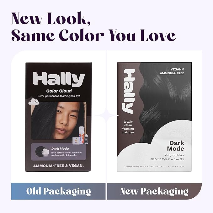 Hally Hair Color Cloud Hair Dye (Black) - Demi-Permanent Foam Hair Color for Women & Men - Mess-Free & Long-Lasting Hair Dye Kit, Hair Coloring Products Wash Out in 4-6 Weeks, Vegan
