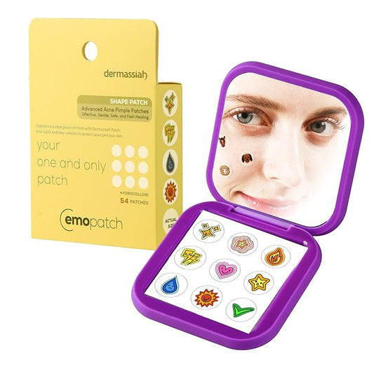 Acne Pimple Patches for Face 54 Count with Mirror Case for Day & Night Use - Hydrocolloid Pimple Pads, Emoji-Themed Blemish Dots, Clear Skin Treatment (Shape)