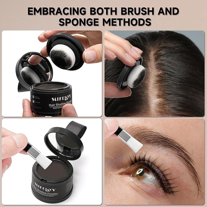 2 Pack Root Touch Up Shadow Powder, Gray Hair Cover Up, Women Color Root Coverage Powder for Thinning Grey Hairline, Men Instantly Concealer Hair Loss Beard Line Eyebrow, Black