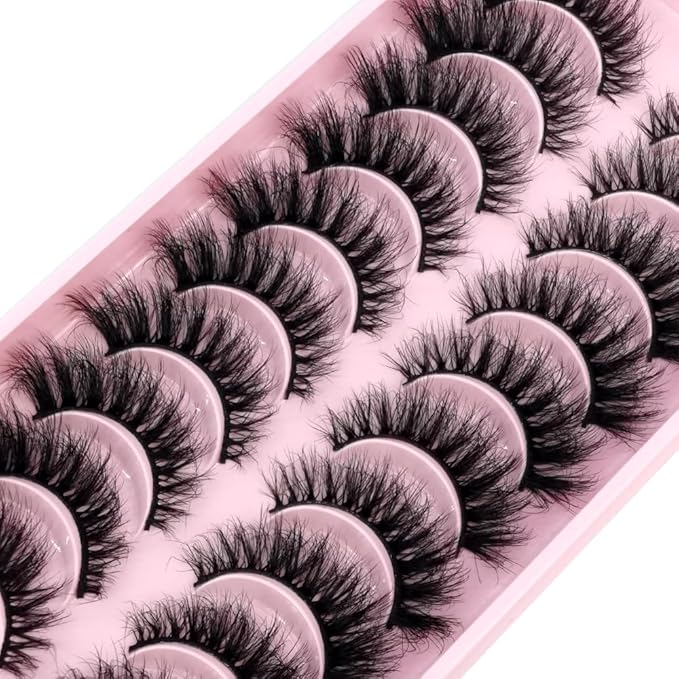HBZGTLAD New 10 Pairs 3D Mink Lashes False Eyelashes Handmade Wispy Fluffy Long Lashes Natural Eye Makeup Tools Eye Lashes(DA-04)