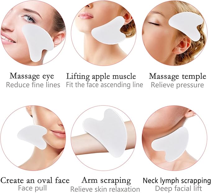 HOTACE Jade Roller Gua Sha Set Natural Jade Stone Roller for Face Beauty Facial Roller Massager Tools Face Slimming Lift Anti Wrinkle Skin Care Tools-White Jade