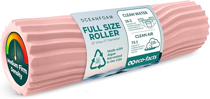 Oceanfoam Tidal Roller - Blush - Muscle Massage Foam Roller for Back Pain & Stretching - Firm and Ergonomic Wide Wave Textured - Yoga, Athletics, & Wellness - Full Size, 20" x 5"