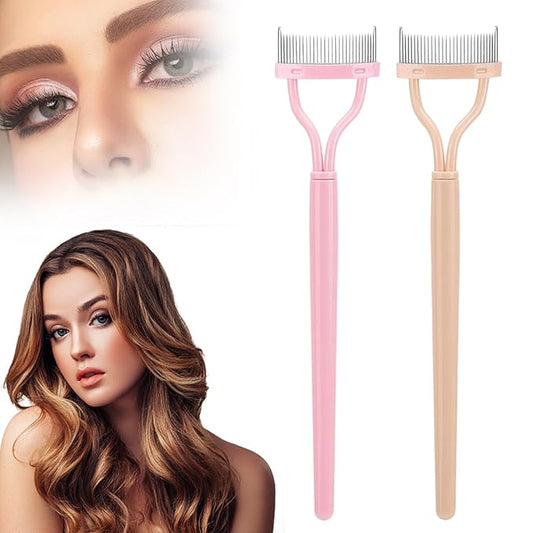 Eyelash Comb Eyelash Separator Tool, Arc Designed Eyelash Comb Separator, Eyelash Brush Separator With Metal Teeth Eyelashes Grooming Tool for Eye Cosmetic Brush Tool (Yellow+Pink, 2pcs)