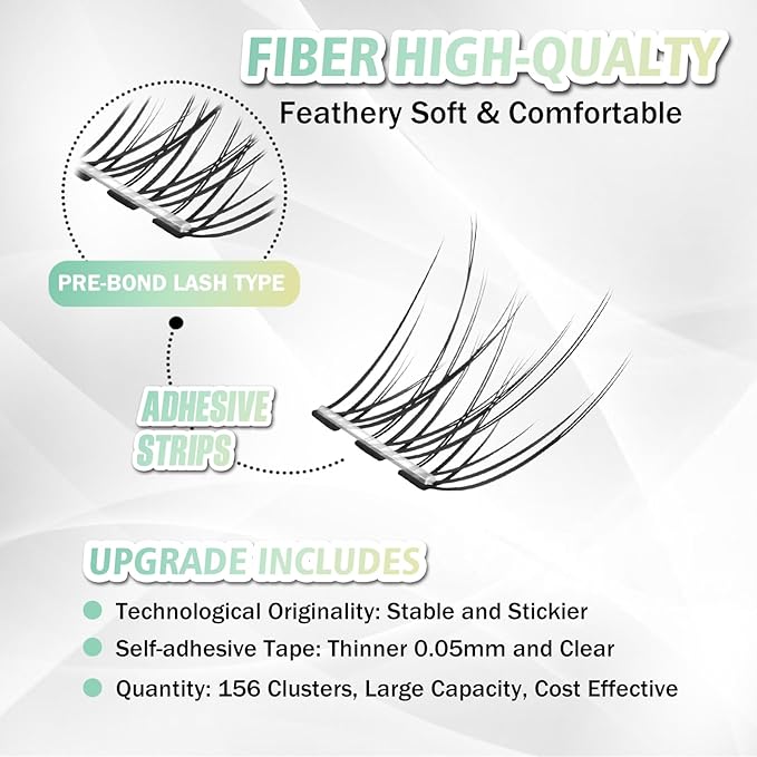 Self Adhesive Eyelashes, 156 Pcs Self Adhesive Eyelash Clusters, No Glue Needed, Invisible Band Lash Clusters - Longer Lasting, No Sticky Residue Pre Glued Eyelashes (Natural-Invisible Band)