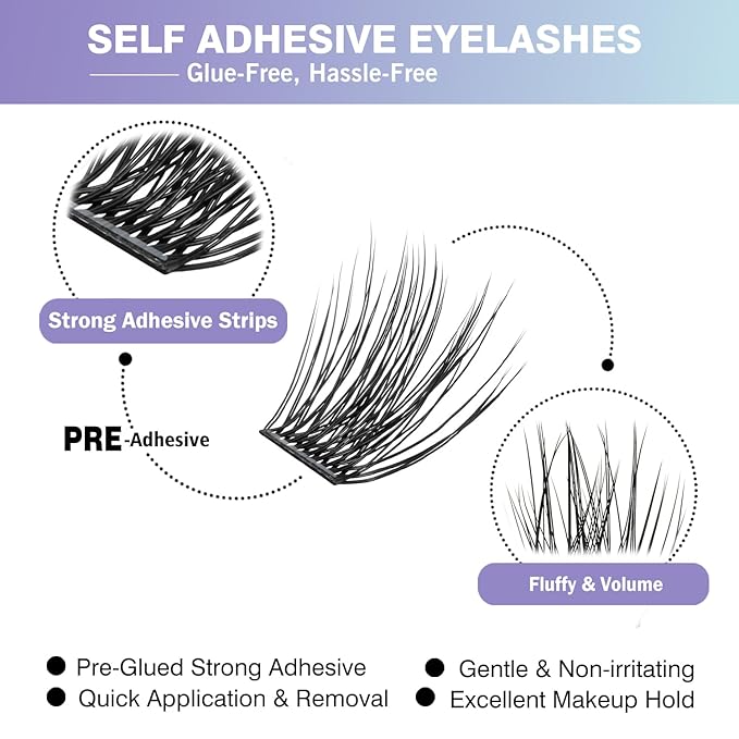 156 PCS Self-Adhesive Lash Clusters – No Glue Needed, Dual-Row Sticky Strip Lashes, DIY Individual Lash Extensions, Super Hold False Eyelashes (Volume-Mixed)