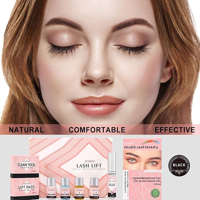Lash Lift and Black Kit, Professional Eyelash Perm Kit and Black Eyelash & Eyebrow Set 3 in 1, Quick Lifting & Voluminous Coloring with Complete Tools Gifts for Women Salon Grade Home DIY