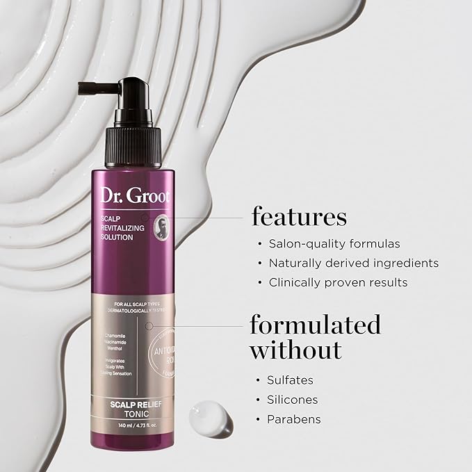 Dr. Groot Scalp Relief Tonic, Korean Hair Care with Chamomile, Niacinamide, Menthol, Rosemary Oil, Moisturizing Biotin Spray, Antioxidant Formula, for Dry Scalp, Kbeauty Scalp Revitalizing Solution