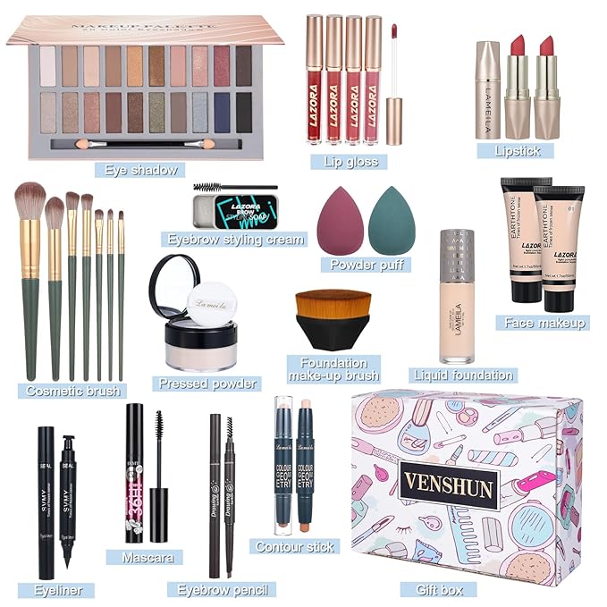 Makeup Kit Makeup Kits for Women Full Kit Makeup Sets for Teenagers Eyeshadow Lip Gloss Foundation Cosmetic Brushes Cosmetic Bag Makeup Gift Set for Women Teen Girls (20Middle)