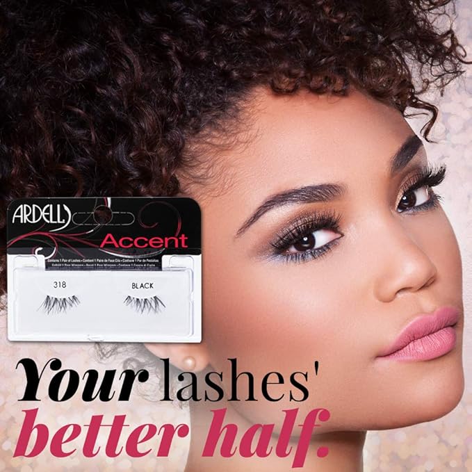 Ardell Accent Half Lashes 318 - Short Wispy Natural Looking Cat Eye Half Lashes for Everyday Wear, 4 Pack
