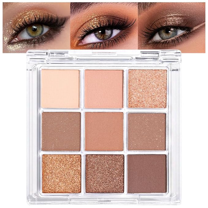 evpct 9 Colors Nude Pink Brown Maroon Glitter Shimmer Matte Eye Shadow Palette Makeup, Highly Pigmented Waterproof Brown Nude Maroon Cocoa Chocolate Shimmer Sparkling Party Eyeshadow Palette