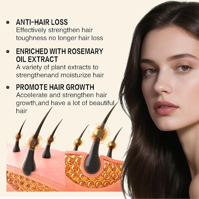 Hair Growth Oil Spray, 2 Pcs Natural Rosemary Batana Castor Oil, Dr. Sebi Approved, Vegan Hair Growth Thickening for Women Men Thinning Hair Regrowth (Beige)