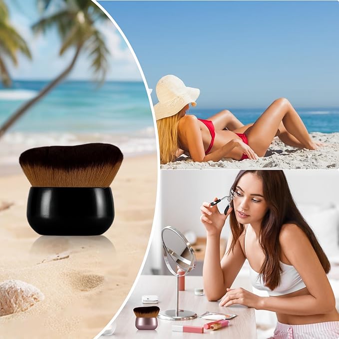 Extra Large Body Makeup Brush Kabuki Brush for Foundation & Bronzer, 75 mm Wide-headed Kabuki Brush Provides More Even&Pretty Application, Sunscreen Face&Back Makeup Brush, Wet & Dry Use (Black)