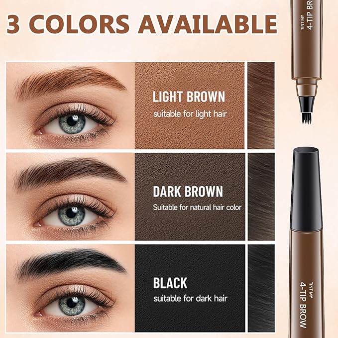 Microblading Eyebrow Pencil,2 PCS Magic Eyebrow Pencil,4-Tip Waterproof Brow Pencil with Micro-Fork Tip,3D Natural Makeup Long-Lasting Fine Stroke Magic Eyebrow Pen (Dark Brown)