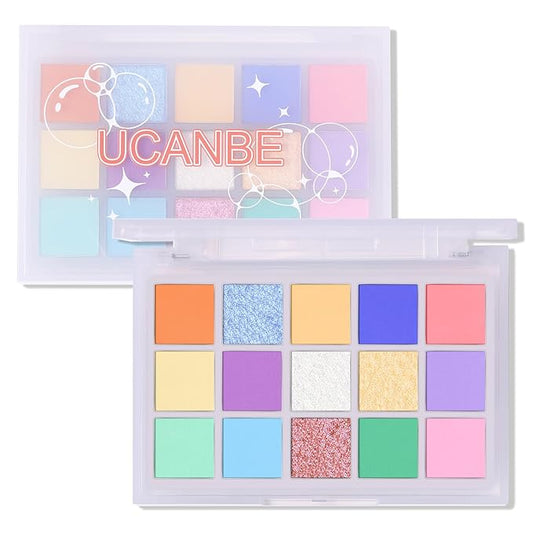 UCANBE Colorful Eyeshadow Palette – 15 Colors Vibrant Matte, Dazzling Shimmer & Glitter Duochrome Finishes – Highly Pigmented, Blendable, Long-Lasting Pastel Rainbow Eye Makeup Pallet - Seaform Dreams