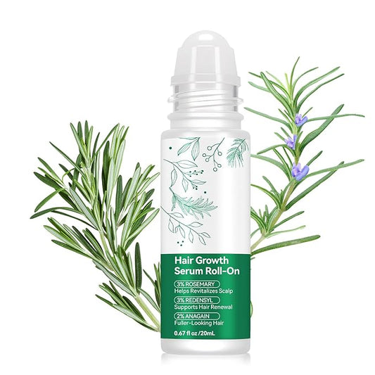 Rosemary Hair Growth Serum Roll On, Hair Thicker Serum with 3% Rosemary, 3% Redensyl & 2% Anagain, Scalp Serum, Reduces Hair Fall & Follicle Strengthener, Thicker, Fuller Hair, All Hair Types (1PCS)