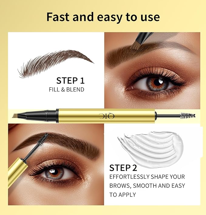2-in-1 Eyebrow Pen and Eye Brow Clear Gel, 4 Tip Microblading Eyebrow Pencil for Women Hair-Like Strokes & Feathered Brows, Waterproof Long Lasting Lift Shaping, Smudge Proof Brow Pencil, Black Brown