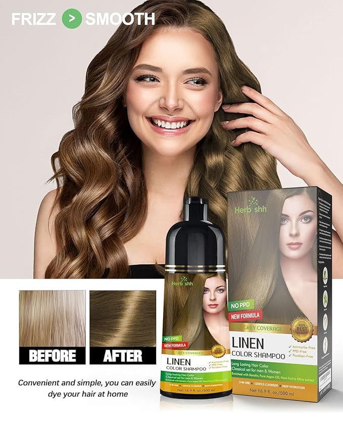 Herbishh Lenin Hair Color Shampoo - 3-In-1 Magic Dye for Gray Hair 500 Ml + Argan Oil for Dull, Dry Damaged Hair 30ML