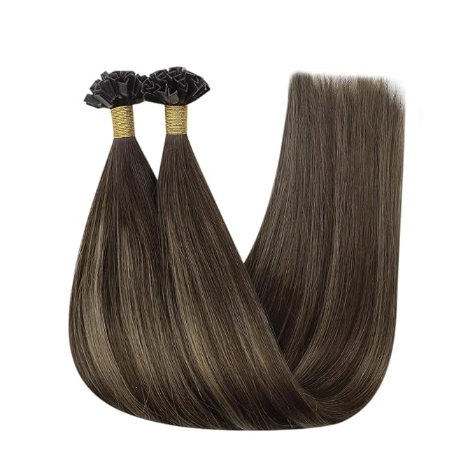 Full Shine K Tip Hair Extensions Real Human Hair 16 Inch 50 Grams Dark Brown Mixed Ash Brown Fusion Hair Extensions Human Hair Straight Natural Remy Hair for Women