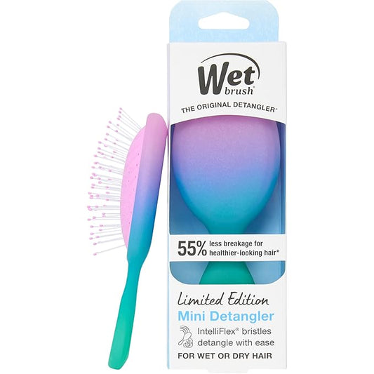 Wet Brush Mini Detangler Hair Brush for Gentle Knot Removal, Compact Travel Size, Soft Bristles for Pain-Free Detangling, Less Breakage, Works on All Hair Types, Limited Edition, Electric Sky Purple