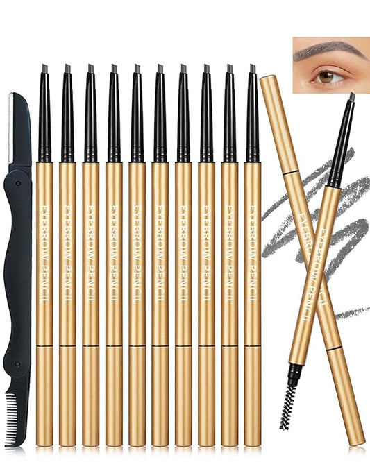 Eyebrow Pencil, 12Pcs Grey Ultra-Fine Retractable Eye Brow Pencil,Long-Lasting Waterproof Eyebrow Tint Pen Kit for Define Shape and Fill Brow,Thanksgiving Eye Makeup Gift Set for Women Girl-04 Gray