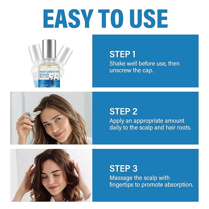Hair Growth Serum Roll On, Blend with 3% Rosemary, 3% Redensyl, 2% AnaGain, Biotin & Niacinamide, Fast-Absorbing & Non-Greasy, No-Rinse, Advanced Follicle Support for Thinning Hair & All Hair Types